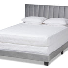Baxton Studio Clare Glam and Luxe Grey Velvet Fabric Upholstered Queen Size Panel Bed with Channel Tufted Headboard