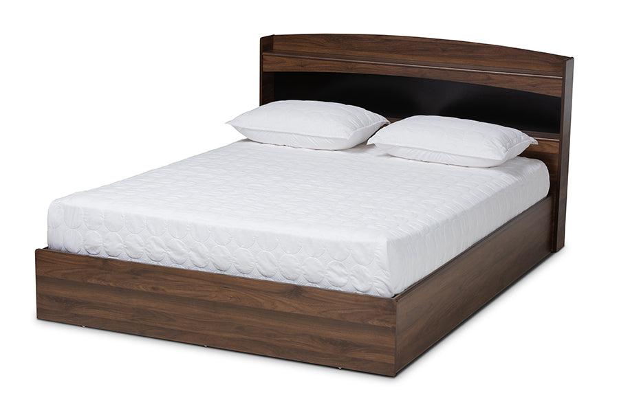 Baxton Studio Christopher Modern and Contemporary Rustic Walnut Brown Finished Wood Queen Size Platform Bed with Shelves