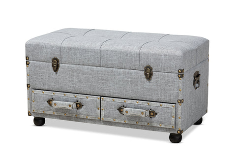 Baxton Studio Flynn Modern Transitional Grey Fabric Upholstered 2-Drawer Storage Trunk Ottoman