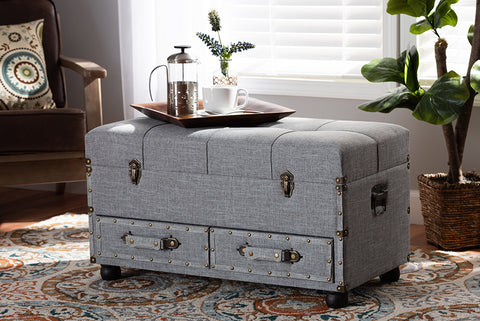 Baxton Studio Flynn Modern Transitional Grey Fabric Upholstered 2-Drawer Storage Trunk Ottoman