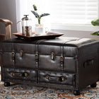 Baxton Studio Callum Modern Transitional Distressed Dark Brown Faux Leather Upholstered 2-Drawer Storage Trunk Ottoman