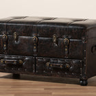 Baxton Studio Callum Modern Transitional Distressed Dark Brown Faux Leather Upholstered 2-Drawer Storage Trunk Ottoman