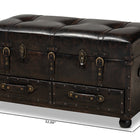 Baxton Studio Callum Modern Transitional Distressed Dark Brown Faux Leather Upholstered 2-Drawer Storage Trunk Ottoman