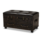Baxton Studio Callum Modern Transitional Distressed Dark Brown Faux Leather Upholstered 2-Drawer Storage Trunk Ottoman