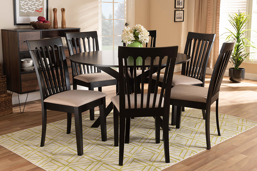 Baxton Studio Lore Modern and Contemporary Sand Fabric Upholstered and Dark Brown Finished Wood 7-Piece Dining Set