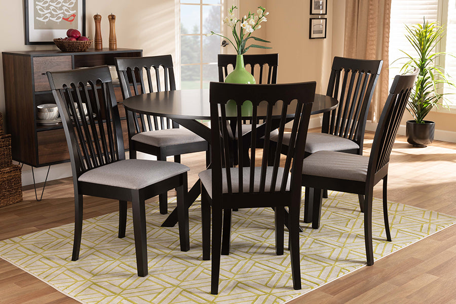 Baxton Studio Lore Modern and Contemporary Grey Fabric Upholstered and Dark Brown Finished Wood 7-Piece Dining Set