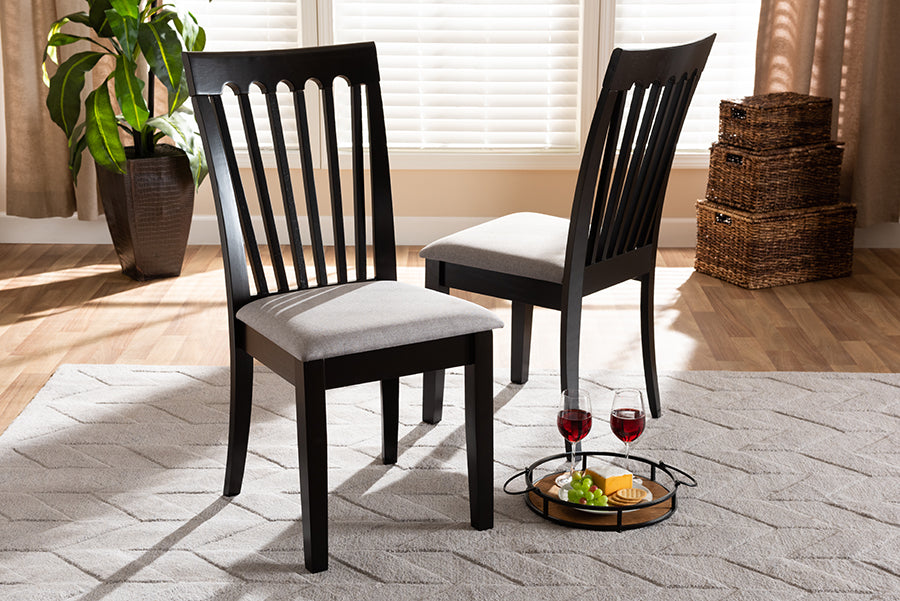 Baxton Studio Minette Modern and Contemporary Gray Fabric Upholstered and Espresso Brown Finished Wood 2-Piece Dining Chair Set