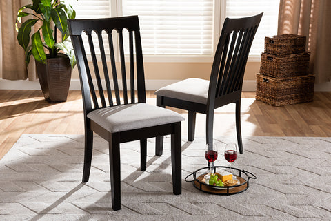 Baxton Studio Minette Modern and Contemporary Gray Fabric Upholstered and Espresso Brown Finished Wood 2-Piece Dining Chair Set