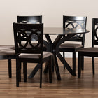 Baxton Studio Sanne Modern and Contemporary Sand Fabric Upholstered and Dark Brown Finished Wood 7-Piece Dining Set