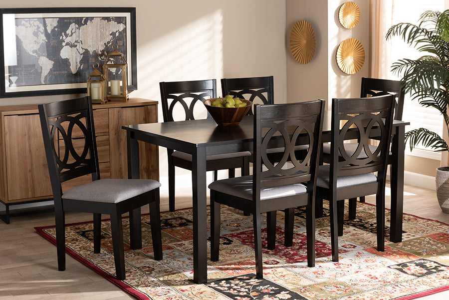 Baxton Studio Lenoir Modern and Contemporary Grey Fabric Upholstered Espresso Brown Finished Wood 7-Piece Dining Set