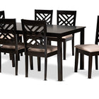 Baxton Studio Caron Modern and Contemporary Sand Fabric Upholstered Espresso Brown Finished Wood 7-Piece Dining Set