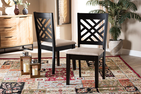 Baxton Studio Caron Modern and Contemporary Sand Fabric Upholstered Espresso Brown Finished Wood 2-Piece Dining Chair Set Set