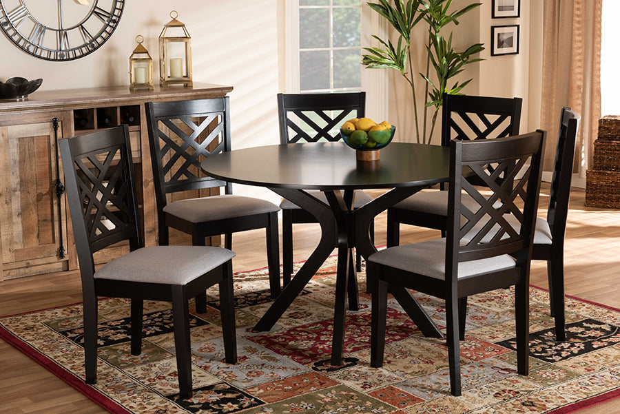 Baxton Studio Norah Modern and Contemporary Grey Fabric Upholstered and Dark Brown Finished Wood 7-Piece Dining Set