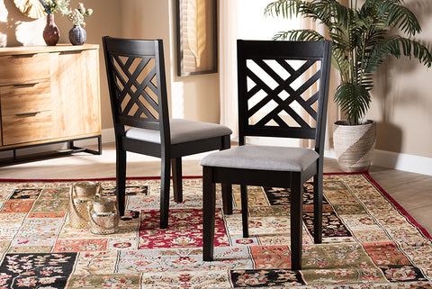 Baxton Studio Caron Modern and Contemporary Grey Fabric Upholstered Espresso Brown Finished Wood 2-Piece Dining Chair Set Set