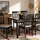 Baxton Studio Reneau Modern and Contemporary Sand Fabric Upholstered Espresso Brown Finished Wood 7-Piece Dining Set