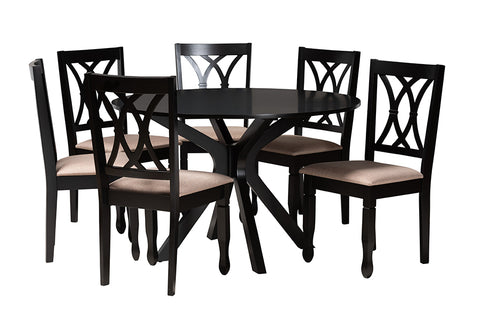 Baxton Studio Maya Modern Beige Fabric and Espresso Brown Finished Wood 7-Piece Dining Set