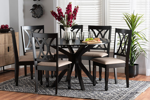 Baxton Studio Maya Modern Beige Fabric and Espresso Brown Finished Wood 7-Piece Dining Set
