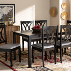 Baxton Studio Reneau Modern and Contemporary Grey Fabric Upholstered Espresso Brown Finished Wood 7-Piece Dining Set