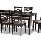 Baxton Studio Lanier Modern and Contemporary Sand Fabric Upholstered Dark Brown Finished Wood 7-Piece Dining Set