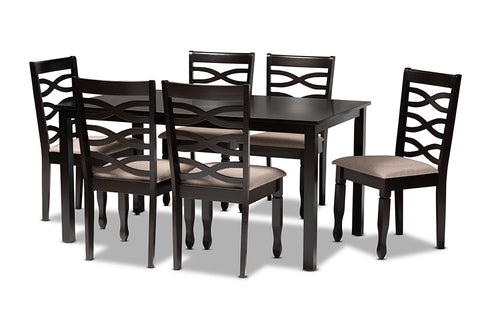 Baxton Studio Lanier Modern and Contemporary Sand Fabric Upholstered Dark Brown Finished Wood 7-Piece Dining Set