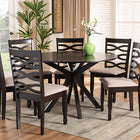 Baxton Studio Mila Modern and Contemporary Sand Fabric Upholstered Dark Brown Finished Wood 7-Piece Dining Set