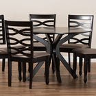 Baxton Studio Mila Modern and Contemporary Sand Fabric Upholstered Dark Brown Finished Wood 7-Piece Dining Set