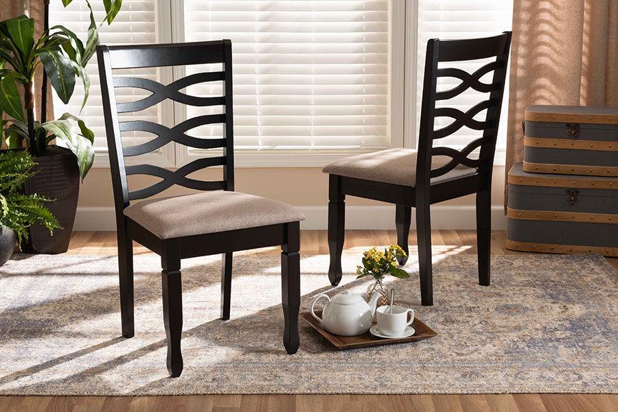 Baxton Studio Lanier Modern and Contemporary Sand Fabric Upholstered Dark Brown Finished 2-Piece Wood Dining Chair Set