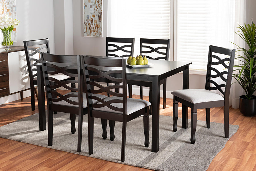 Baxton Studio Lanier Modern and Contemporary Grey Fabric Upholstered and Dark Brown Finished Wood 7-Piece Dining Set