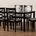 Baxton Studio Lanier Modern and Contemporary Grey Fabric Upholstered and Dark Brown Finished Wood 7-Piece Dining Set
