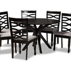 Baxton Studio Mila Modern and Contemporary Grey Fabric Upholstered and Dark Brown Finished Wood 7-Piece Dining Set
