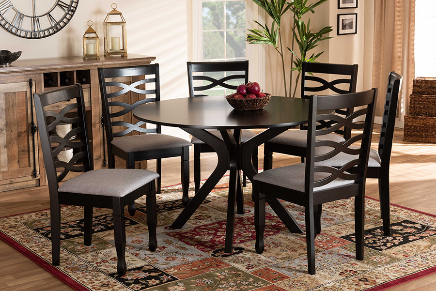 Baxton Studio Mila Modern and Contemporary Grey Fabric Upholstered and Dark Brown Finished Wood 7-Piece Dining Set