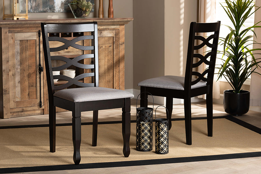 Baxton Studio Lanier Modern and Contemporary Grey Fabric Upholstered Espresso Brown Finished Wood 2-Piece Dining Chair Set