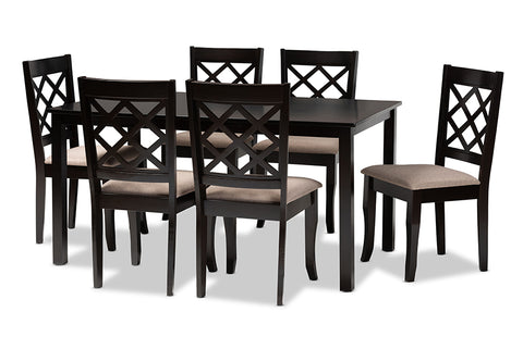Baxton Studio Verner Modern and Contemporary Sand Fabric Upholstered Dark Brown Finished 7-Piece Wood Dining Set
