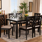 Baxton Studio Verner Modern and Contemporary Sand Fabric Upholstered Dark Brown Finished 7-Piece Wood Dining Set