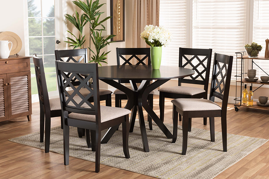 Baxton Studio Jana Modern and Contemporary Sand Fabric Upholstered and Dark Brown Finished Wood 7-Piece Dining Set