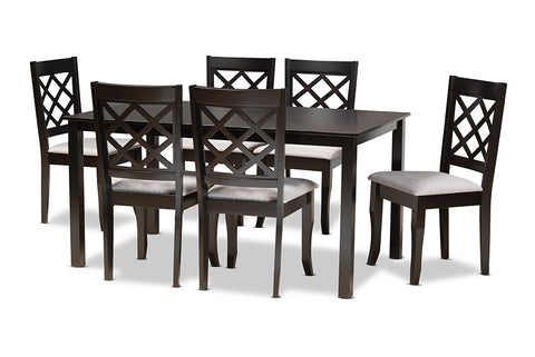 Baxton Studio Verner Modern and Contemporary Grey Fabric Upholstered and Dark Brown Finished Wood  7-Piece Dining Set