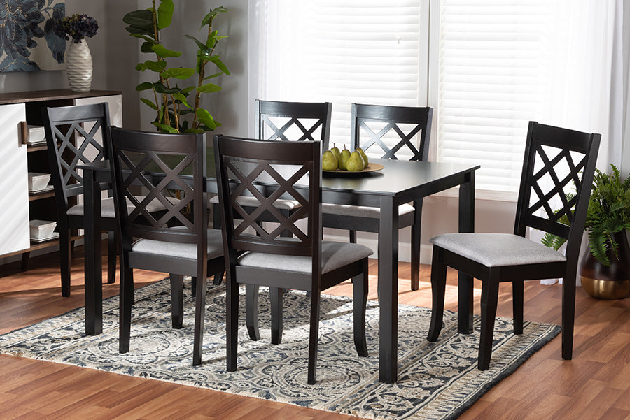 Baxton Studio Verner Modern and Contemporary Grey Fabric Upholstered and Dark Brown Finished Wood  7-Piece Dining Set