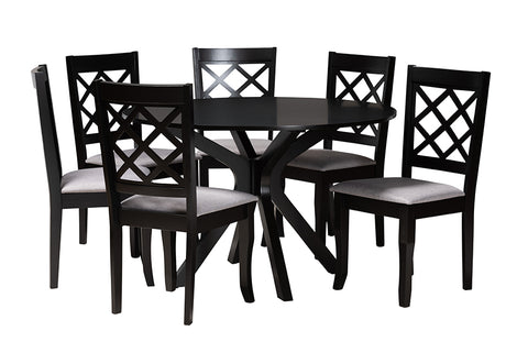 Baxton Studio Jana Modern Grey Fabric and Espresso Brown Finished Wood 7-Piece Dining Set