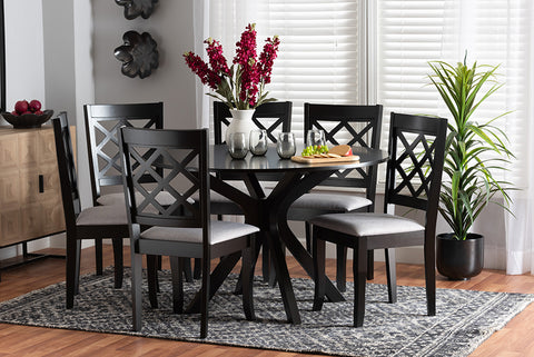 Baxton Studio Jana Modern Grey Fabric and Espresso Brown Finished Wood 7-Piece Dining Set