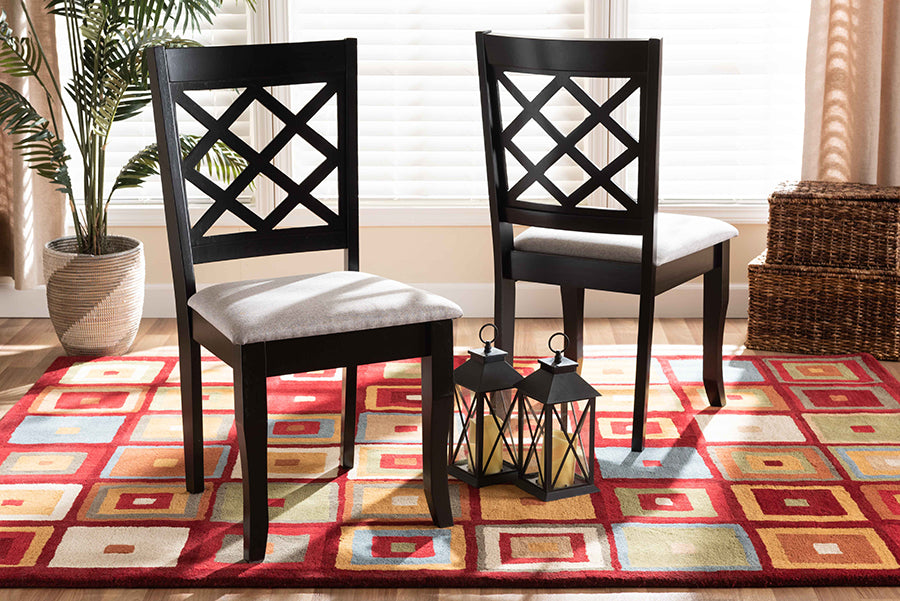 Baxton Studio Verner Modern and Contemporary Grey Fabric Upholstered and Dark Brown Finished Wood 2-Piece Dining Chair Set