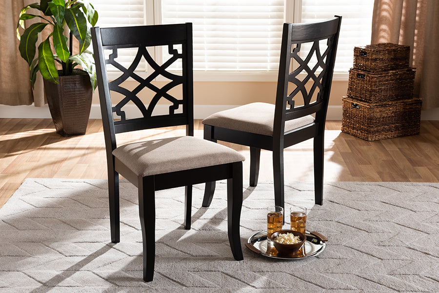 Baxton Studio Mael Modern and Contemporary Sand Fabric Upholstered and Espresso Brown Finished Wood 2-Piece Dining Chair Set