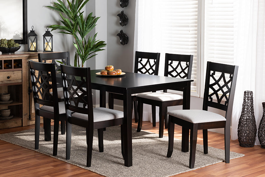 Baxton Studio Mael Modern and Contemporary Grey Fabric Upholstered and Dark Brown Finished Wood 7-Piece Dining Set