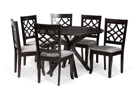 Baxton Studio Elena Modern and Contemporary Grey Fabric Upholstered and Dark Brown Finished Wood 7-Piece Dining Set