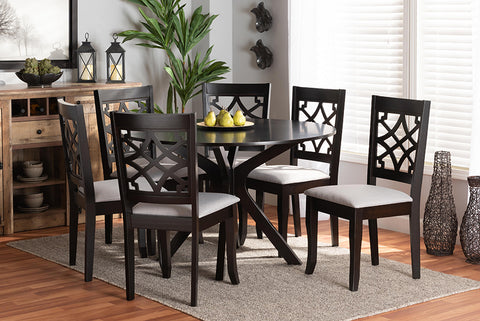 Baxton Studio Elena Modern and Contemporary Grey Fabric Upholstered and Dark Brown Finished Wood 7-Piece Dining Set