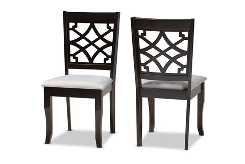 Baxton Studio Mael Modern and Contemporary Grey Fabric Upholstered and Dark Brown Finished Wood 2-Piece Dining Chair Set