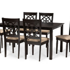 Baxton Studio Renaud Modern and Contemporary Sand Fabric Upholstered and Dark Brown Finished Wood 7-Piece Dining Set