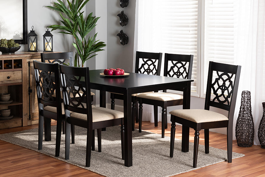 Baxton Studio Renaud Modern and Contemporary Sand Fabric Upholstered and Dark Brown Finished Wood 7-Piece Dining Set