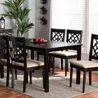 Baxton Studio Renaud Modern and Contemporary Sand Fabric Upholstered and Dark Brown Finished Wood 7-Piece Dining Set