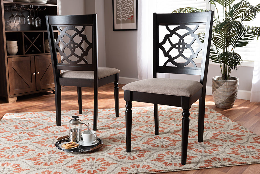 Baxton Studio Renaud Modern and Contemporary Sand Fabric Upholstered and Espresso Brown Finished Wood 2-Piece Dining Chair Set Set