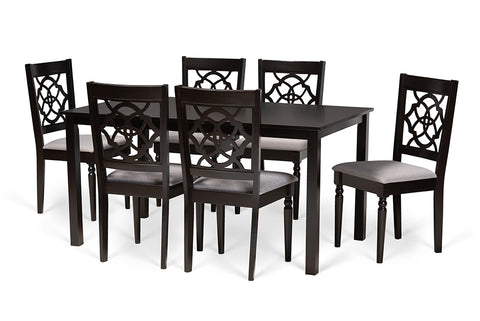 Baxton Studio Renaud Modern and Contemporary Grey Fabric Upholstered and Dark Brown Finished Wood 7-Piece Dining Set